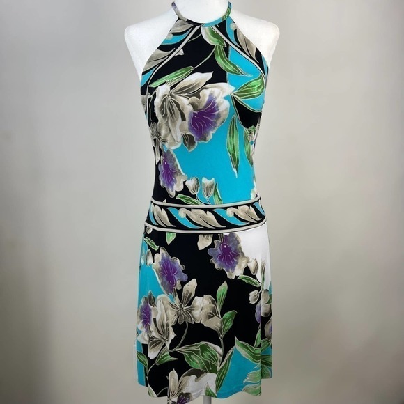 Caché Dresses & Skirts - Cache Y2K Floral Halter Dress Lightweight Stretch Size Small